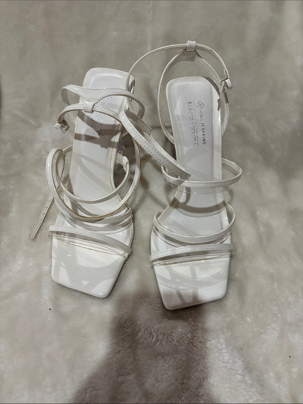 Call It Spring White Strappy Square-Toe Heeled Sandals